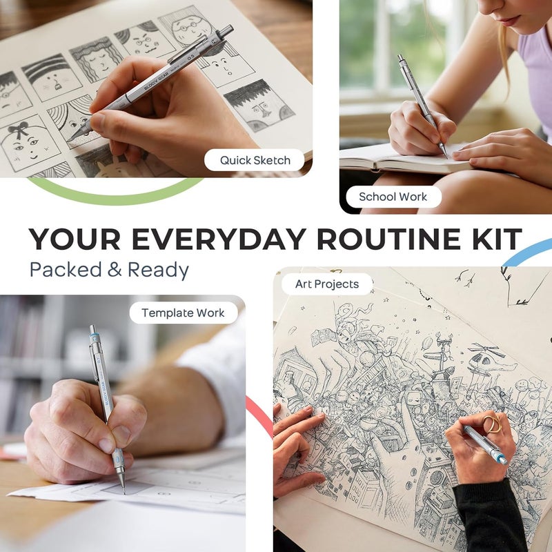 Nicpro مجموعة أقلام رصاص ميكانيكية Blocky Gear 0.5 مم و 0.7 مم في علبة، قلم معدني مع 6 أنابيب من إعادة تعبئة الرصاص، ممحاة، إعادة تعبئة الممحاة للفن الاحترافي والكتابة والرسم والتخطيط للبالغين - Image 5